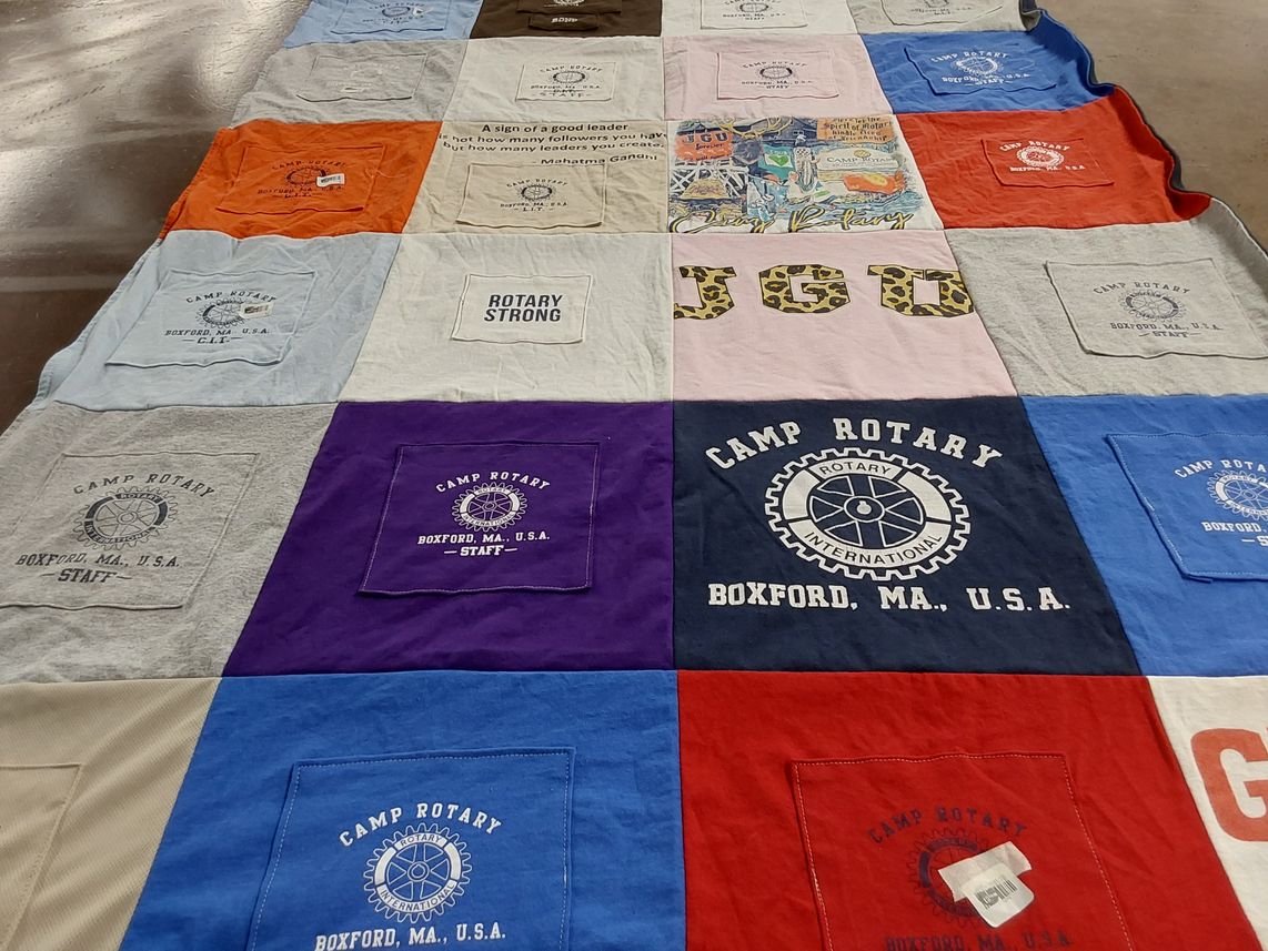 T-shirt quilt with camping, community service themes by Colleen from MA