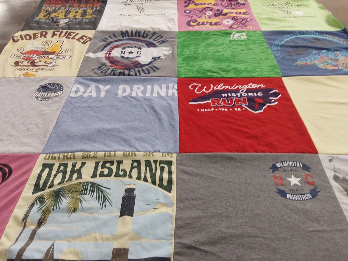 T-shirt quilt with running, marathons themes by Kelly from SC