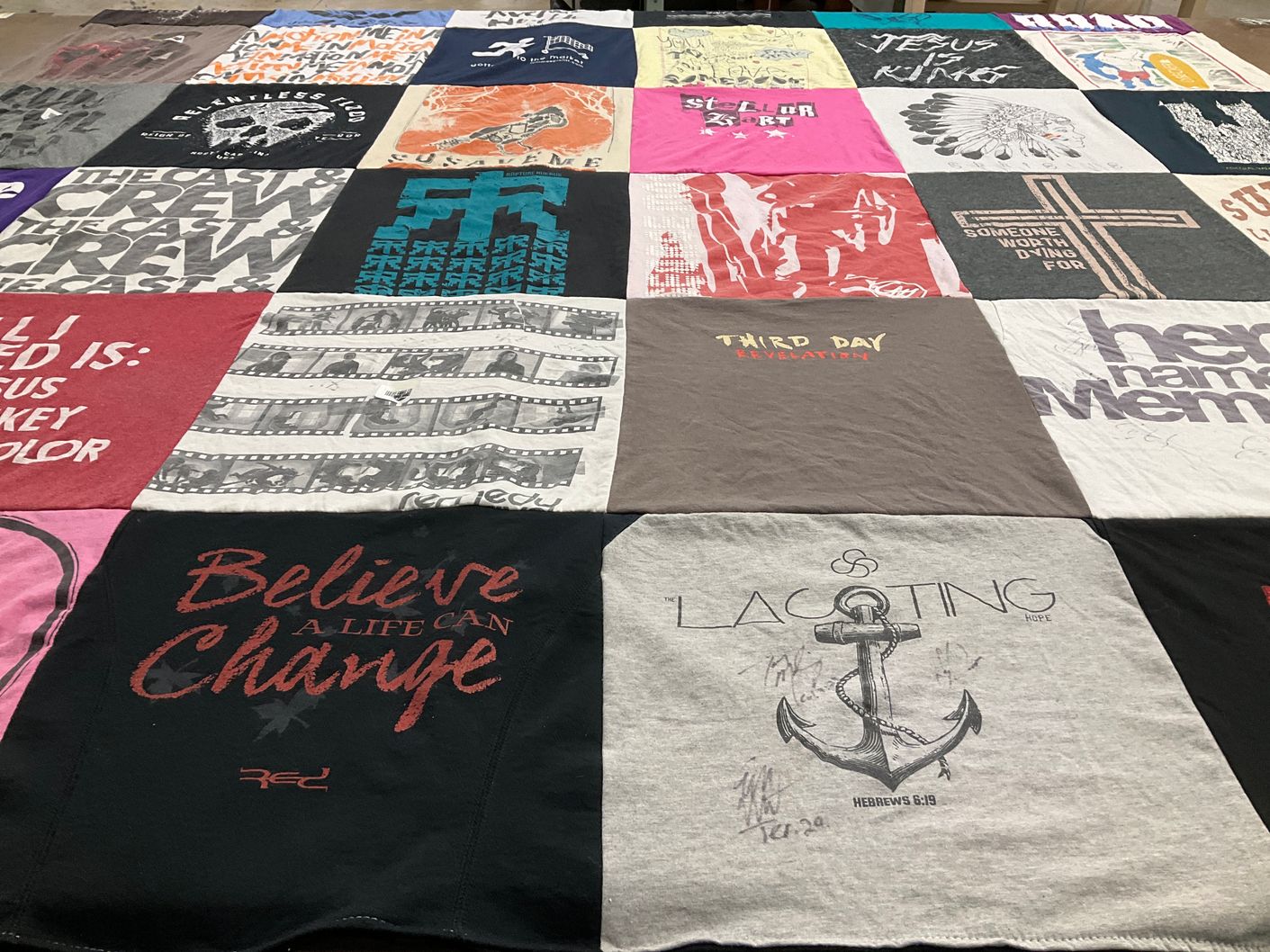 T-shirt quilt with faith, religion themes by Jenn from MI