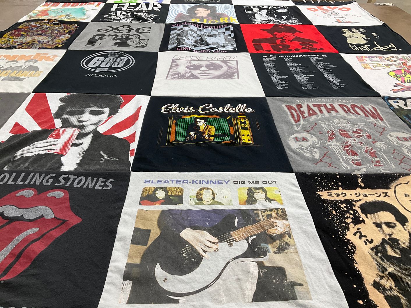 T-shirt quilt with music, rock themes by Sandy from GA