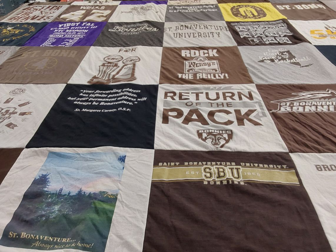 T-shirt quilt featuring st. bonaventure bonnies by Mary from NJ