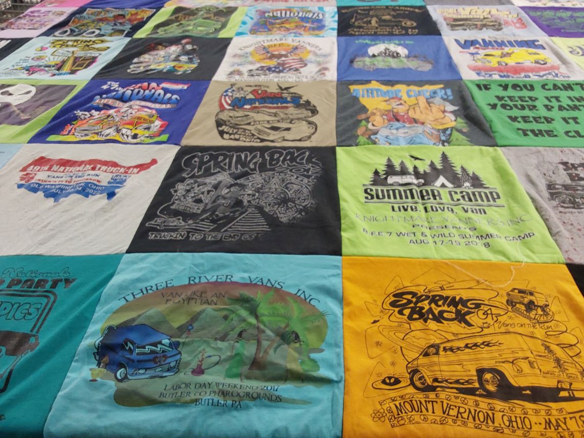 T-shirt quilt with vans, camping themes by Jenny from OH