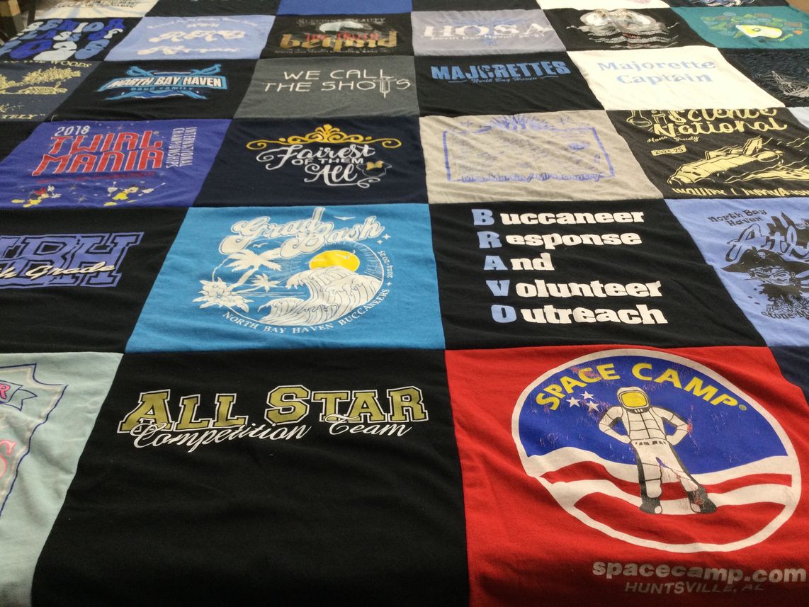 T-shirt quilt from north bay haven high school by Maria from FL