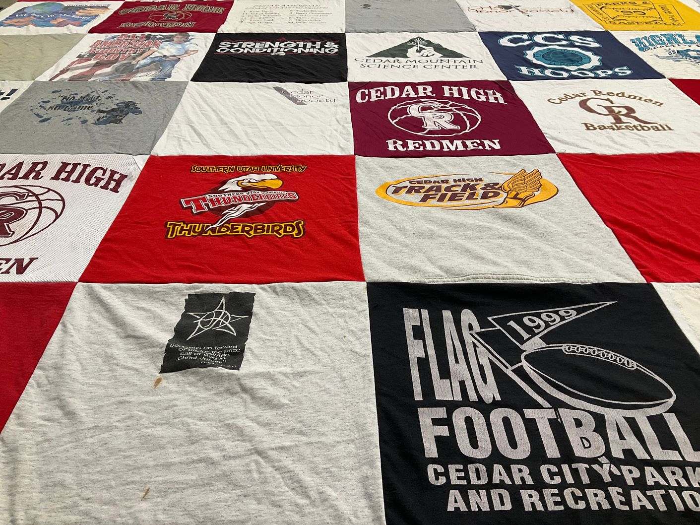 T-shirt quilt from cedar high school, southern utah university by Lynette from TX