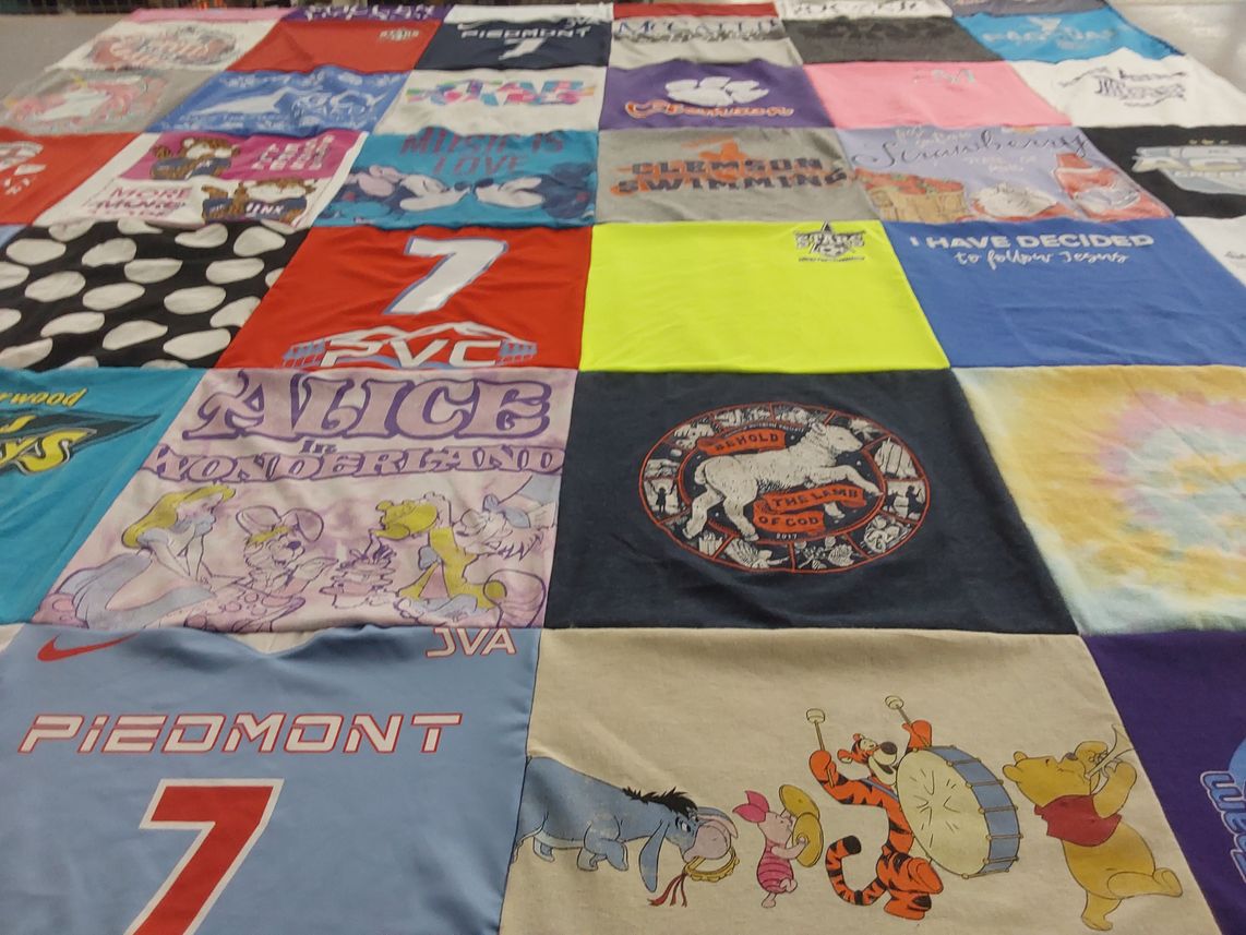 T-shirt quilt from piedmont university, clemson university by emily from NC