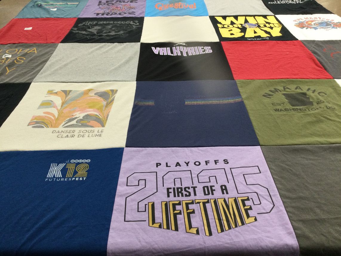 T-shirt quilt with arts, culture themes by Morgan from CA