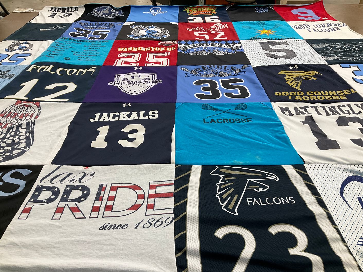 T-shirt quilt featuring falcons, jackals by Connie from MD