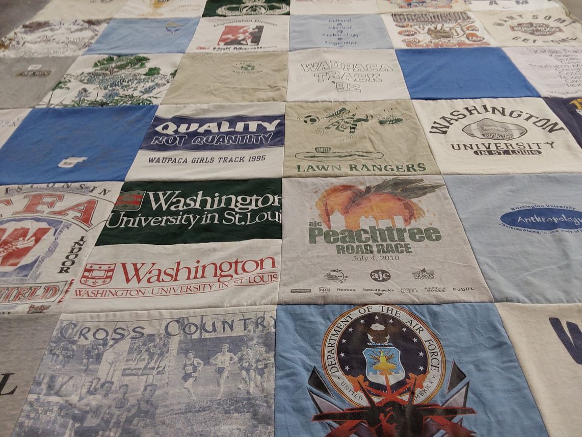 T-shirt quilt from washington university in st. louis, wausau east high school by Megan from MO