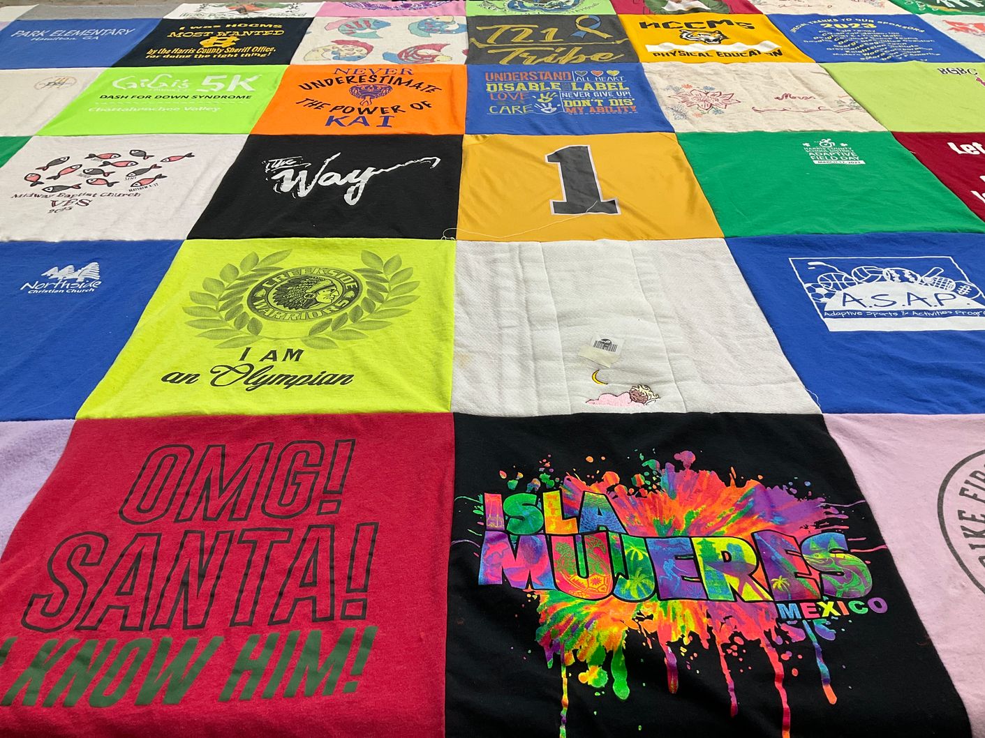 T-shirt quilt with disability advocacy, community support themes by Debra from GA
