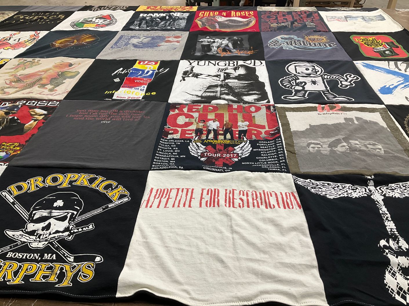 T-shirt quilt with music, bands themes by Bob from FL