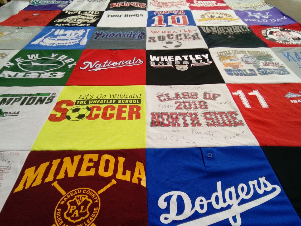 T-shirt quilt featuring new york jets, los angeles dodgers by Bernadette from NY