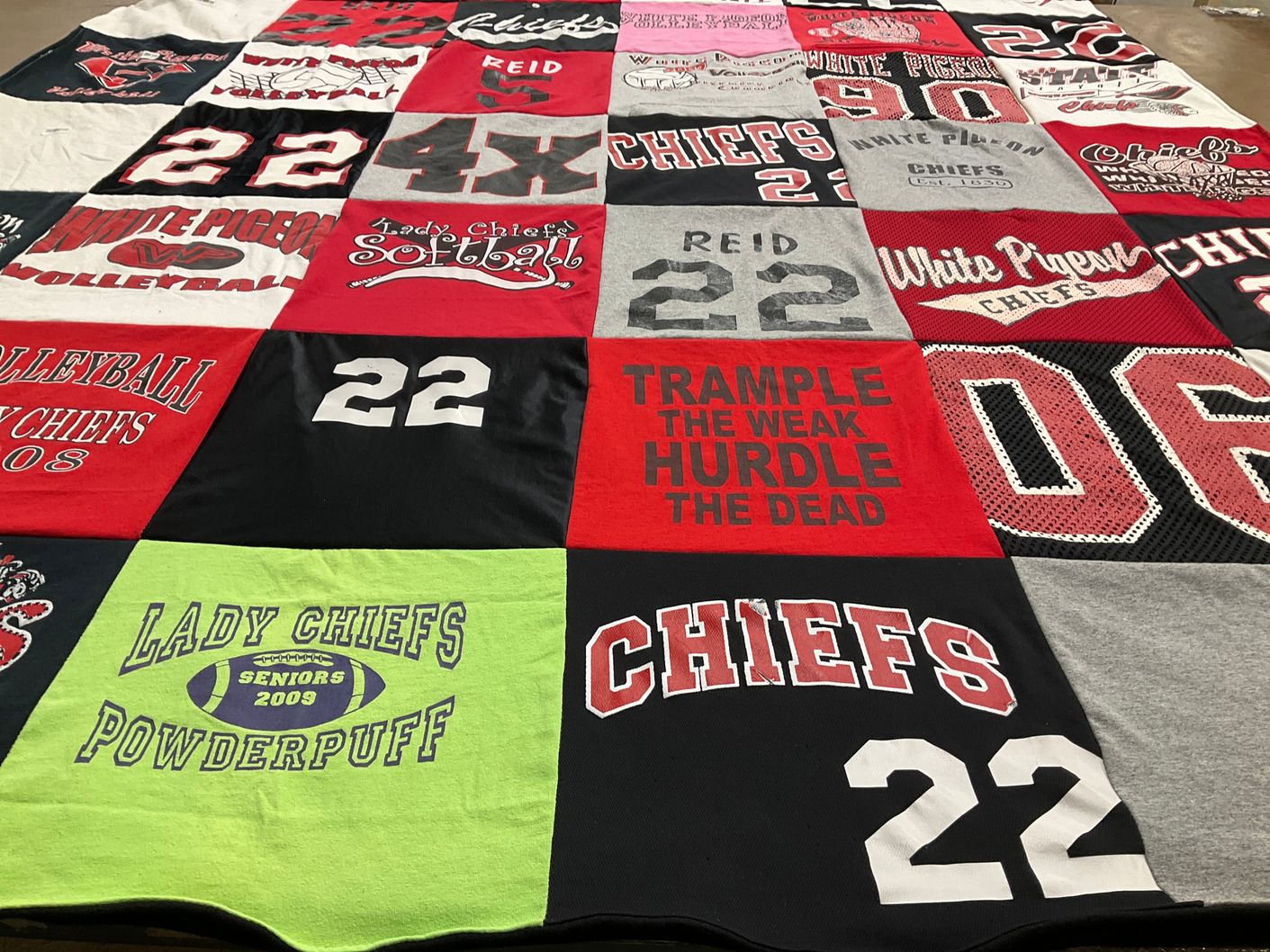 T-shirt quilt featuring white pigeon high school lady chiefs, white pigeon high school chiefs by Marilyn from MI
