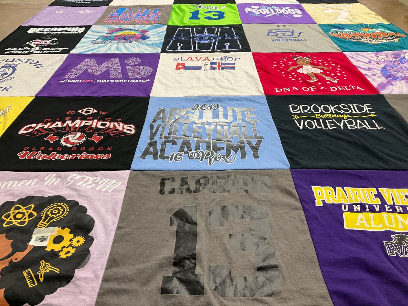 T-shirt quilt featuring clear brook wolverines, brookside bulldogs by Alicia from TX