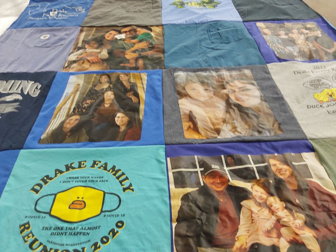 T-shirt quilt with family gatherings, reunions themes by Trina from VA