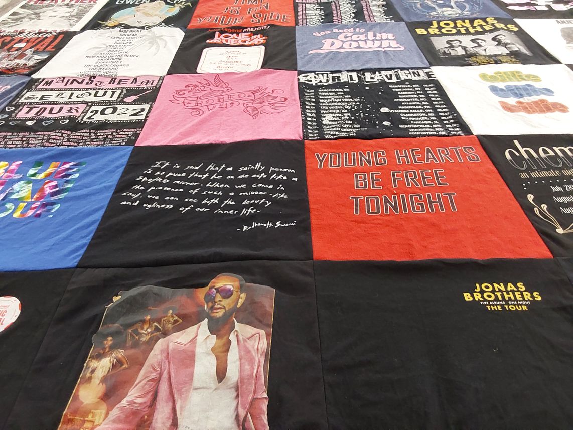 T-shirt quilt with music, concerts themes by Sharon from NV