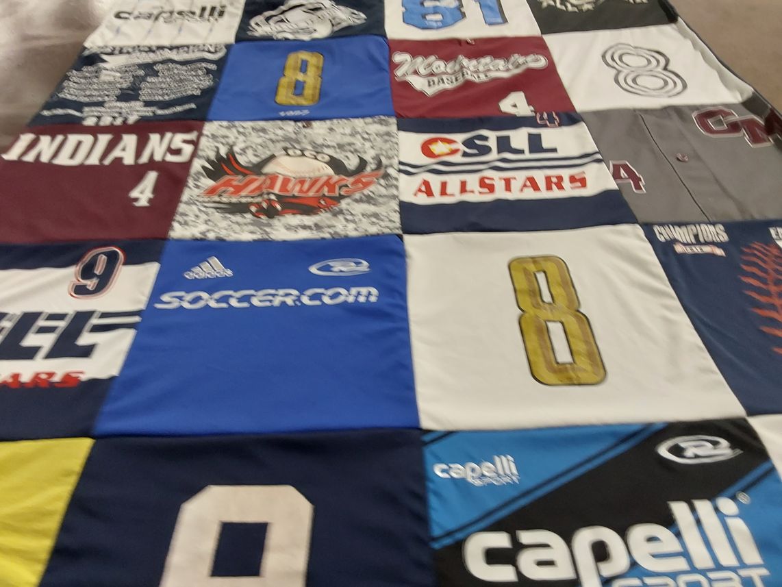 T-shirt quilt featuring indians, hawks by Eve from CO