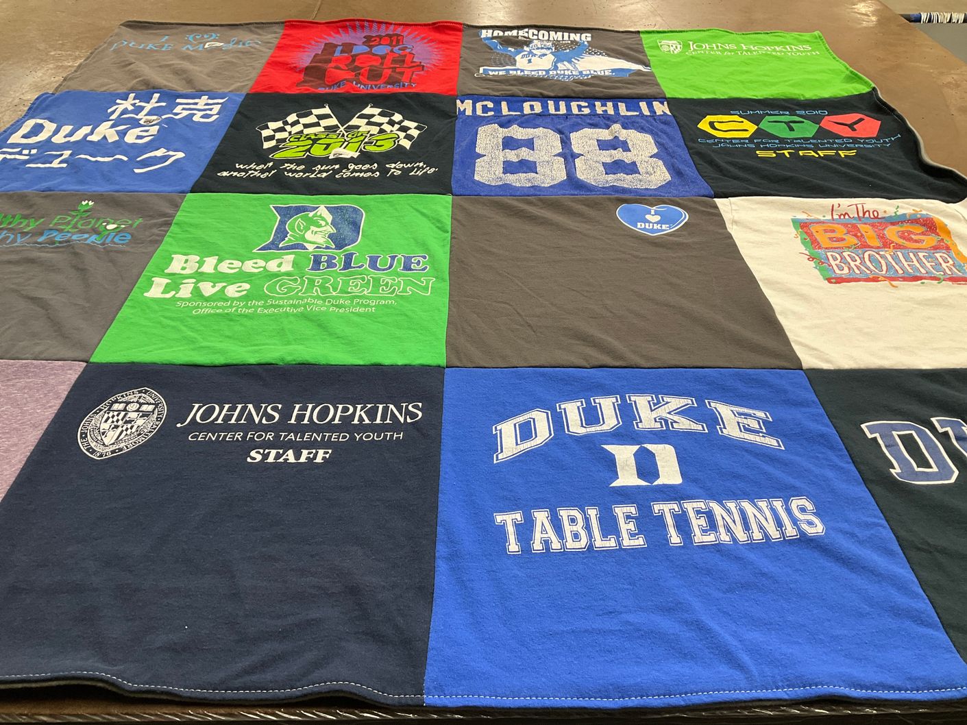 T-shirt quilt featuring duke table tennis by Rebecca from NC