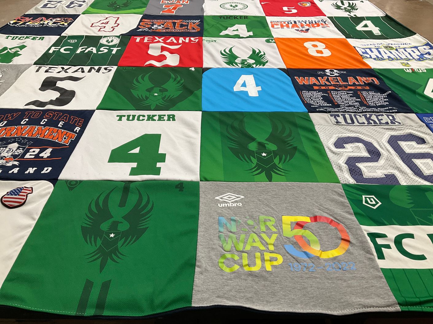 T-shirt quilt featuring texans soccer team by Dana from TX