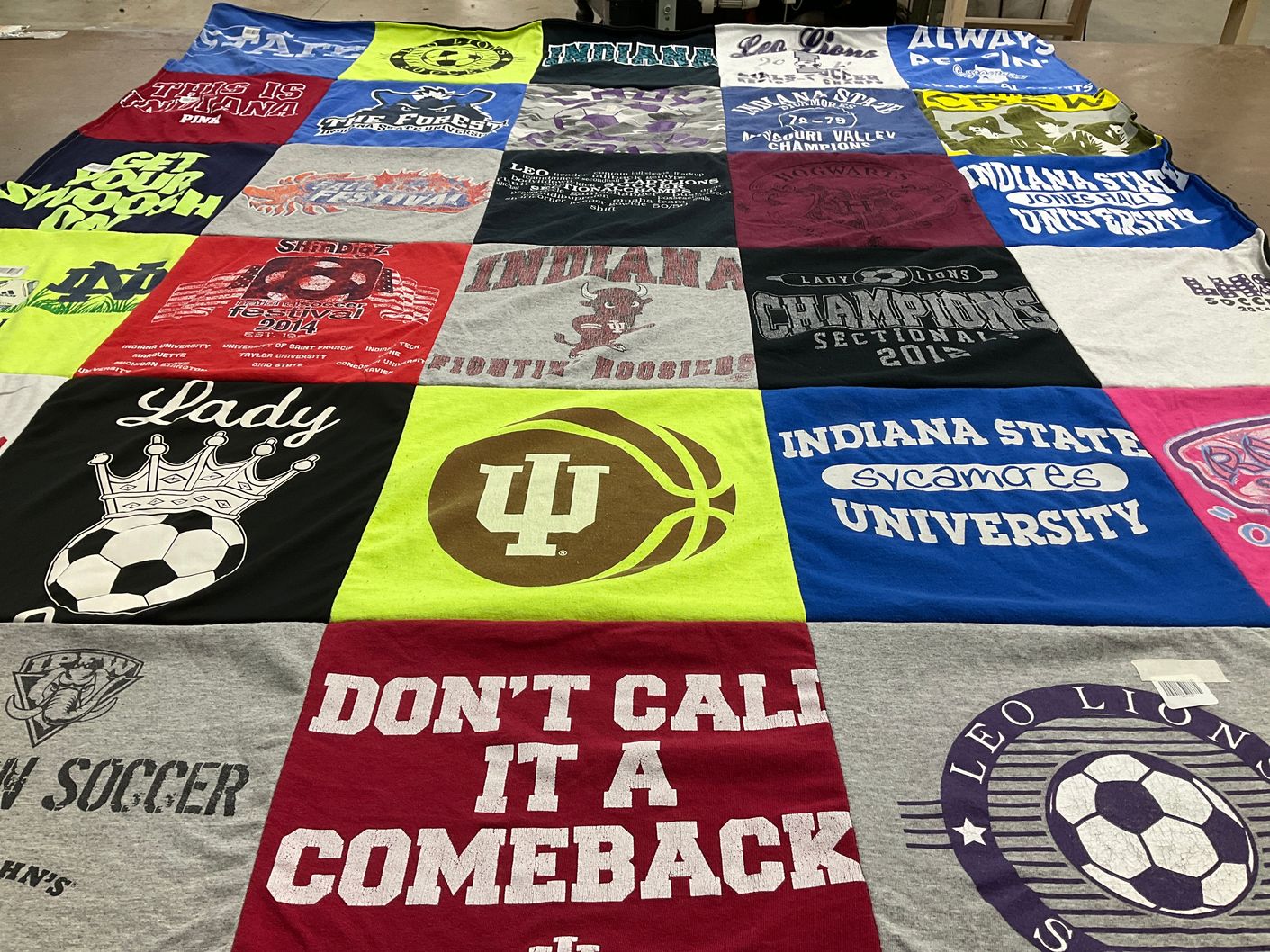 T-shirt quilt featuring indiana university, leo lions by Connie from IN