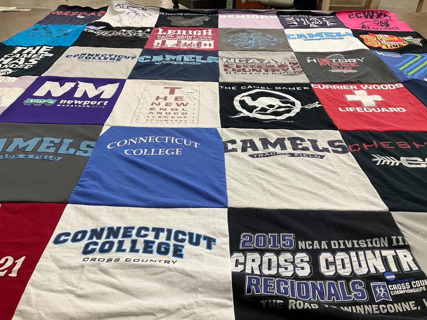 T-shirt quilt featuring connecticut college cross country, connecticut college track and field by Nicole from CT