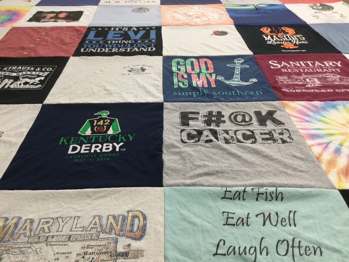 T-shirt quilt with food, fishing themes by Jennifer from MD