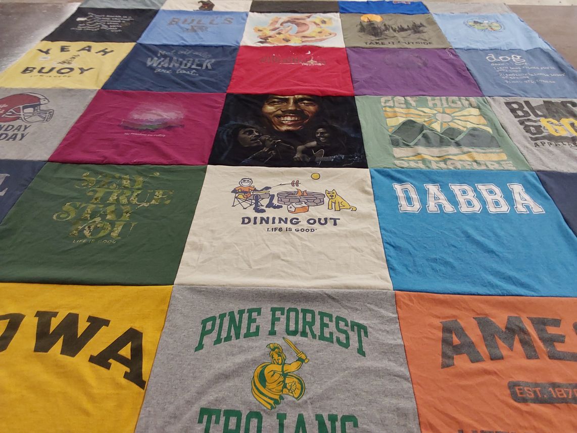 T-shirt quilt featuring pine forest trojans by Diane from NC