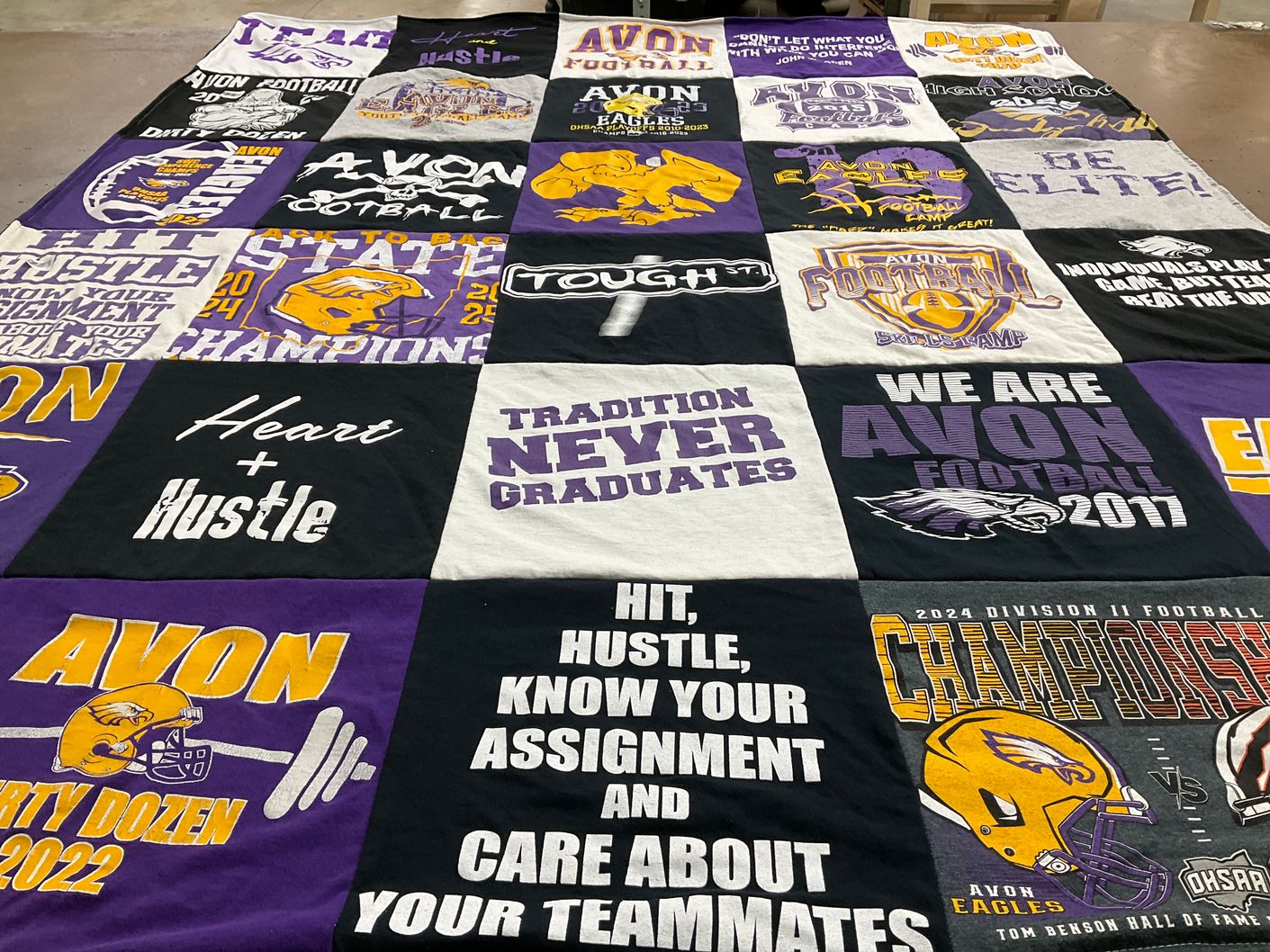 T-shirt quilt featuring avon eagles football by Rachel from OH