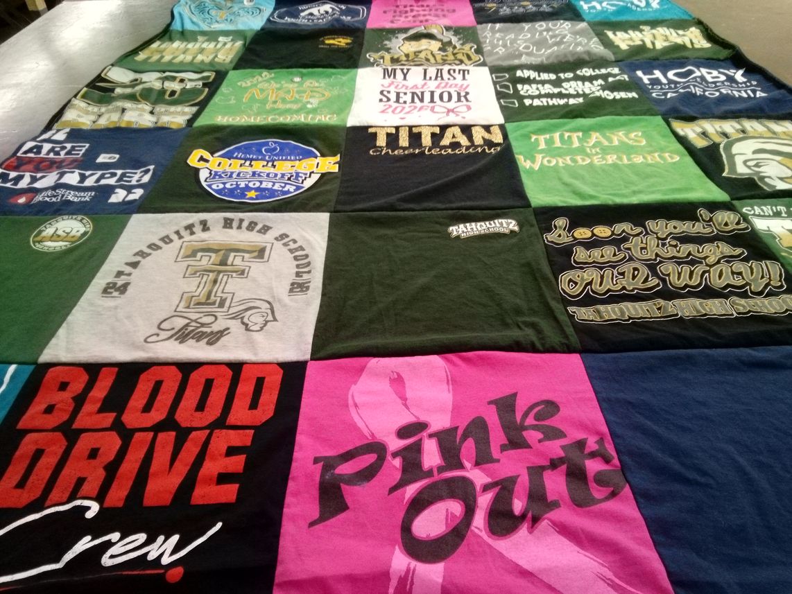 T-shirt quilt from tahquitz high school by Jaime from CA