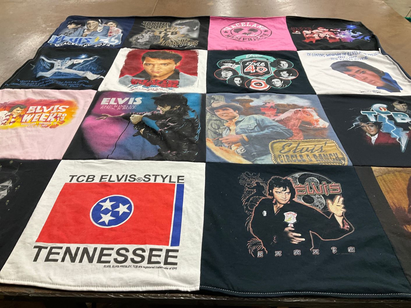 T-shirt quilt with music, elvis presley themes by Kathy from NC