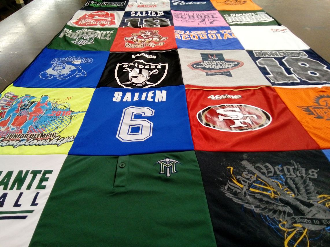 T-shirt quilt featuring 49ers, bulldogs by Christiana from CA