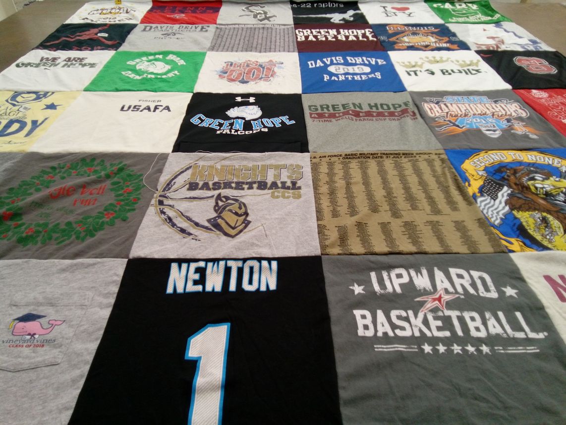 T-shirt quilt featuring green hope falcons, davis drive panthers by Jean from SC