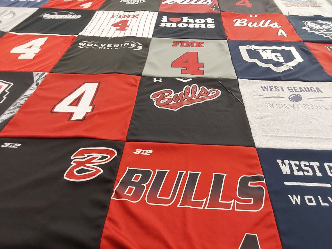 T-shirt quilt featuring wolverines, bulls by TONI from OH