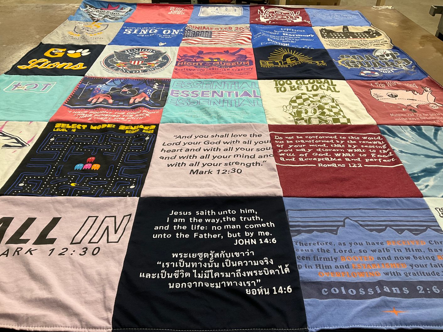 T-shirt quilt with faith, community themes by Wendy from TX