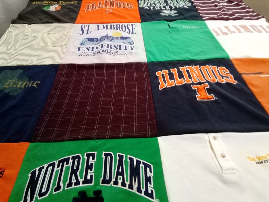 T-shirt quilt featuring notre dame, athletic team of university of illinois by Katie from IL