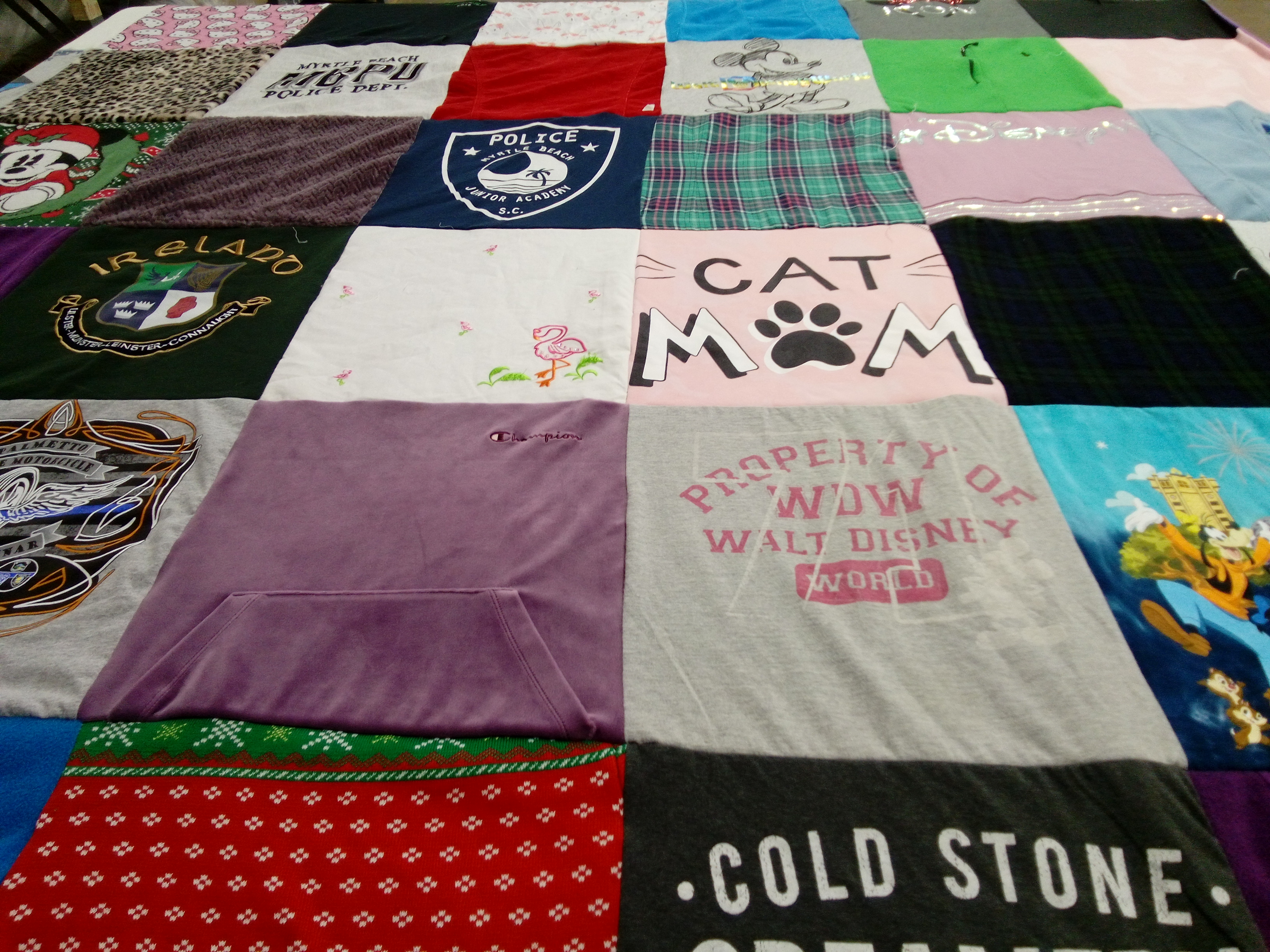 T-shirt quilt with disney, cats themes by Stephani from SC