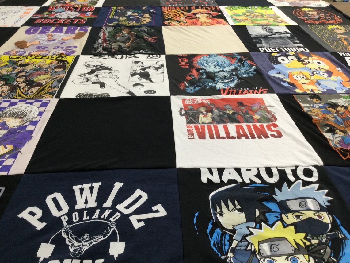 T-shirt quilt with anime themes by bobbi from TX