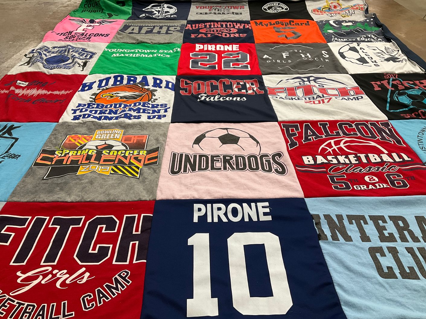 T-shirt quilt featuring fitch high school falcons, hubbard high school falcons by Debbie from OH