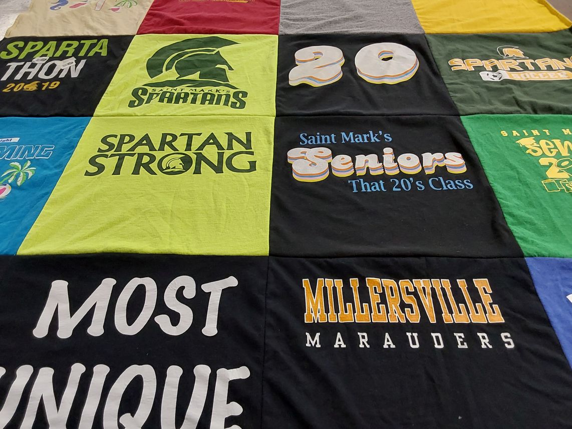 T-shirt quilt featuring millersville marauders, saint mark's spartans by Teri from DE