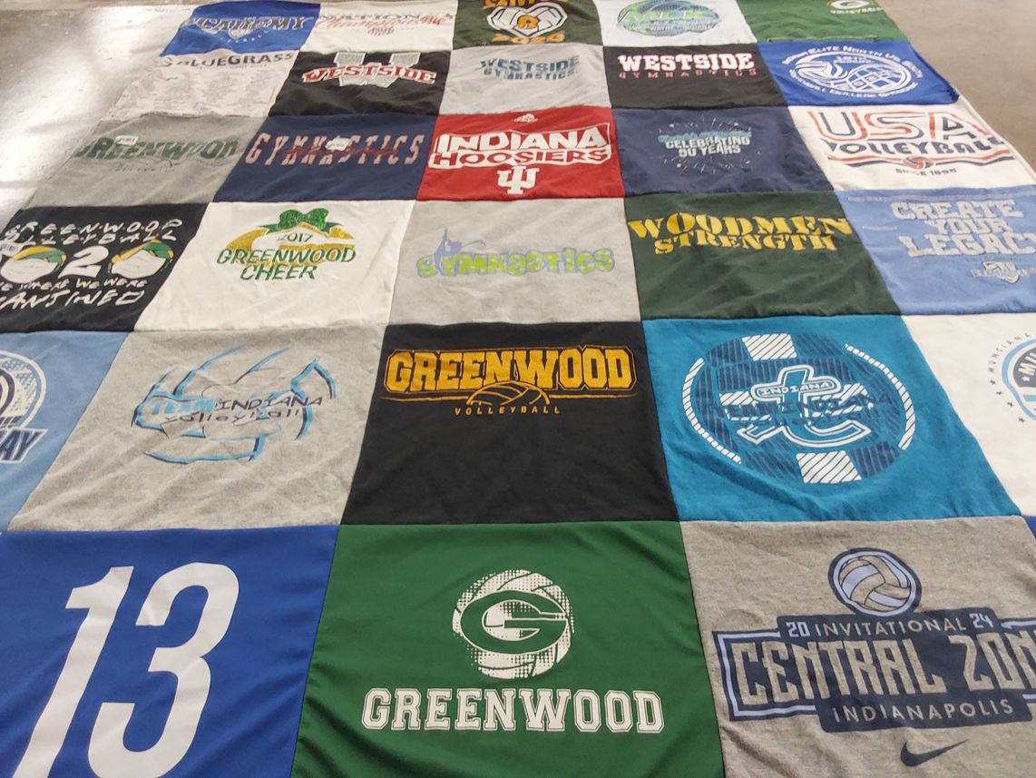 T-shirt quilt featuring greenwood volleyball, indiana volleyball by Julie from IN