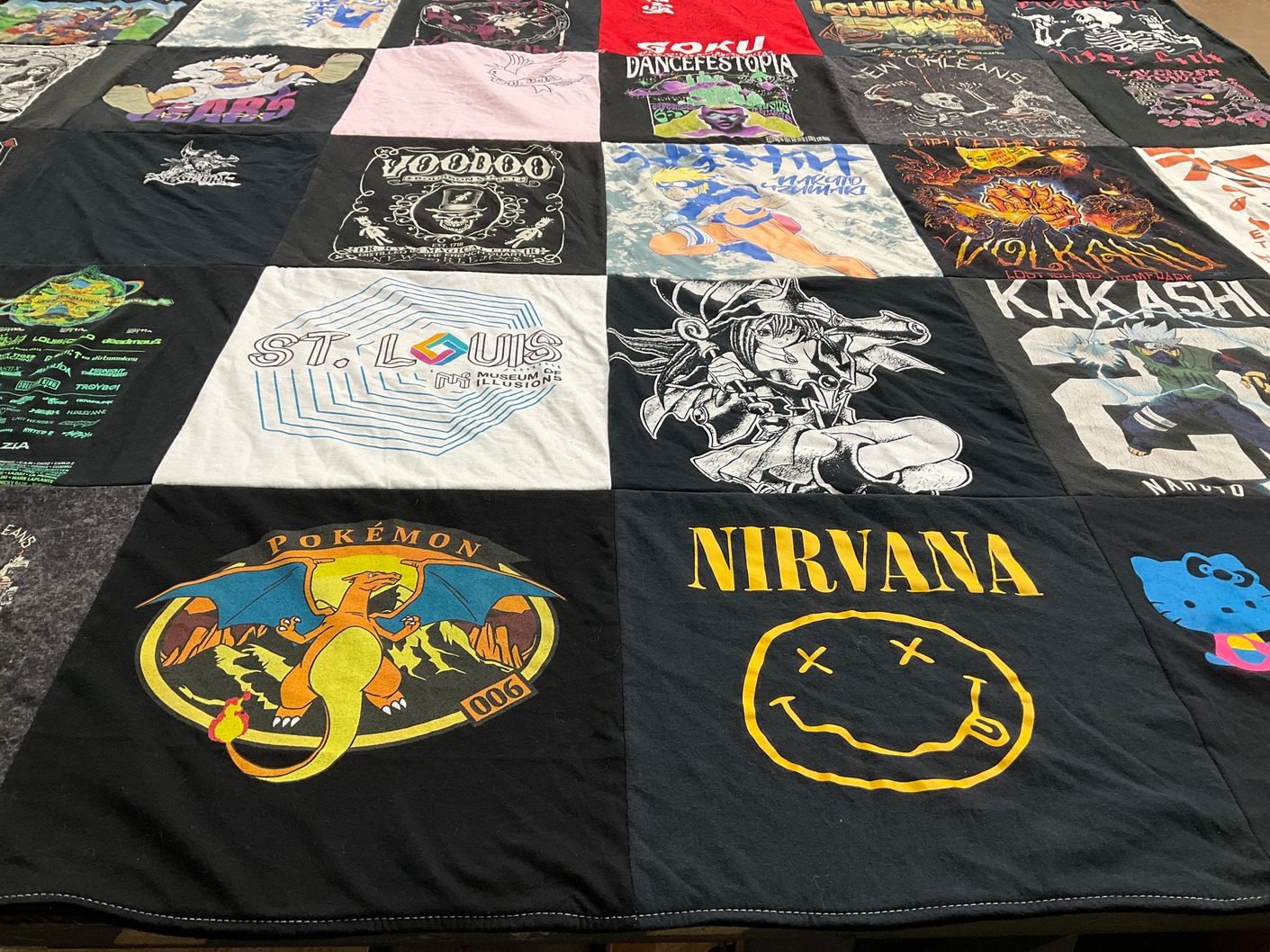 T-shirt quilt with anime, music themes by Alyssa from IA