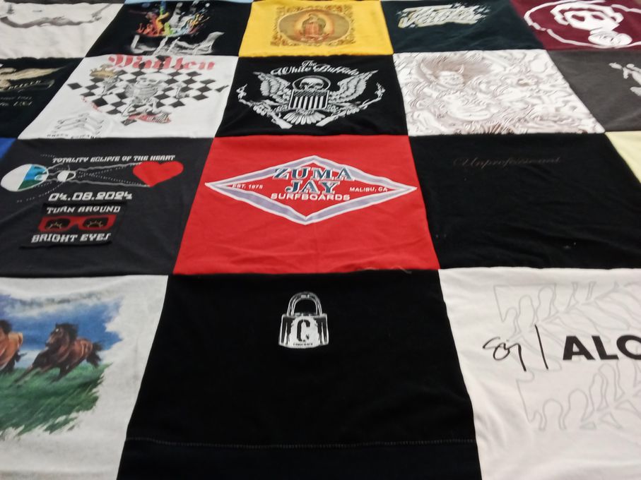 T-shirt quilt with surfing, art themes by Katharine from WI