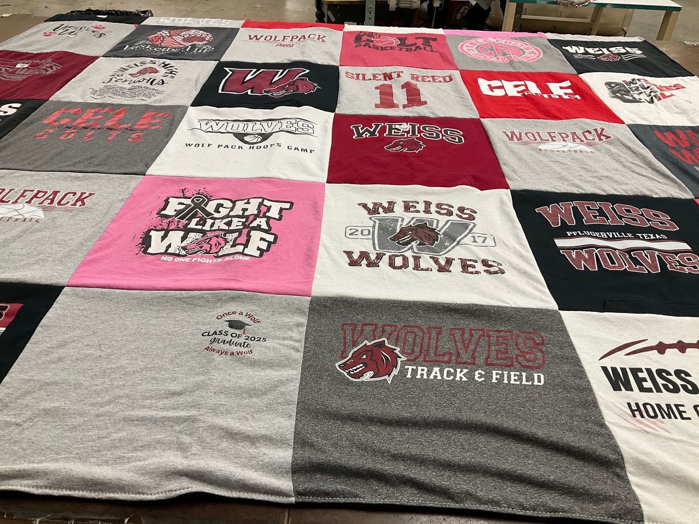 T-shirt quilt featuring weiss wolves by Margo from TX