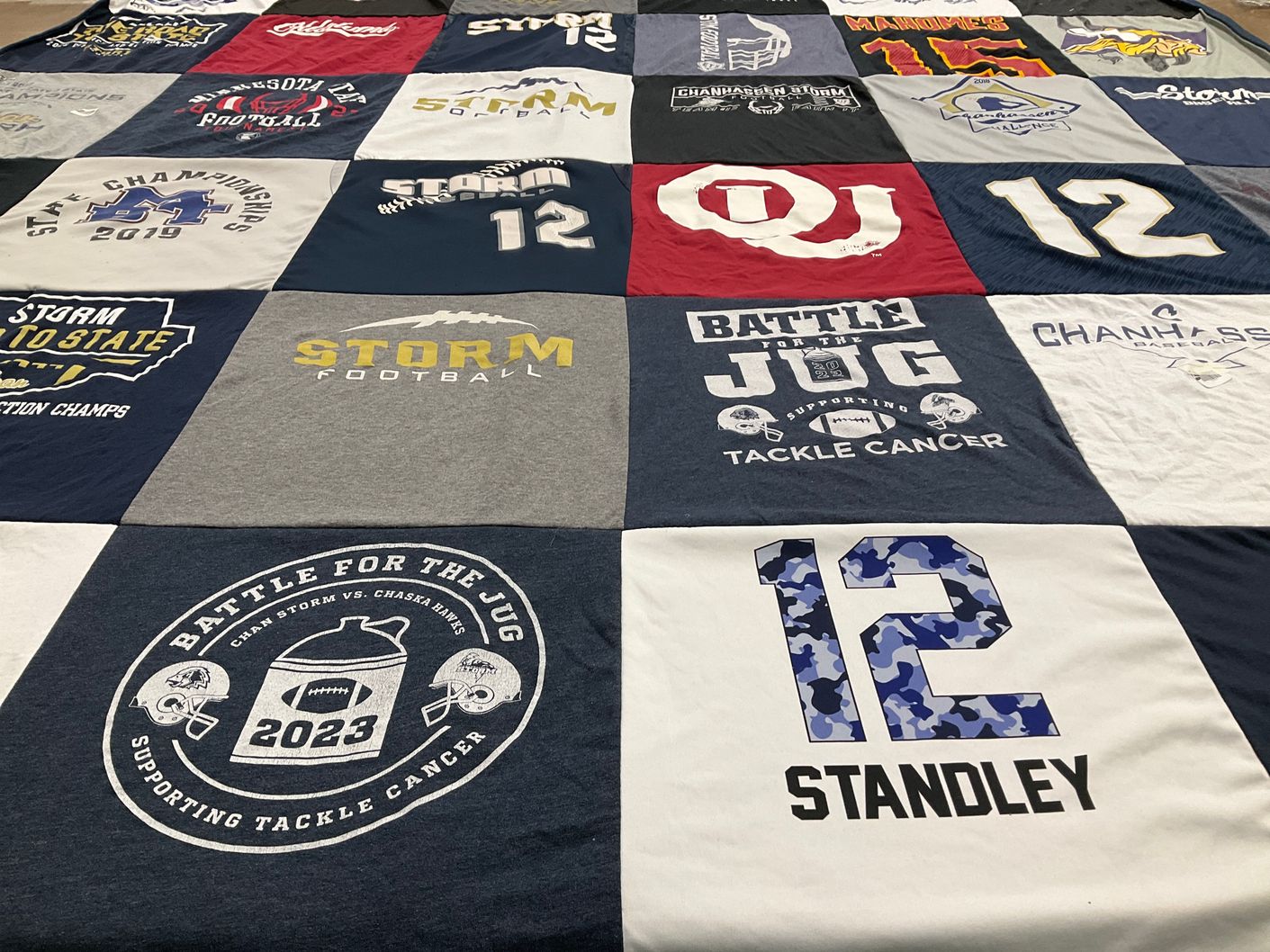 T-shirt quilt featuring storm football by Leah from MN