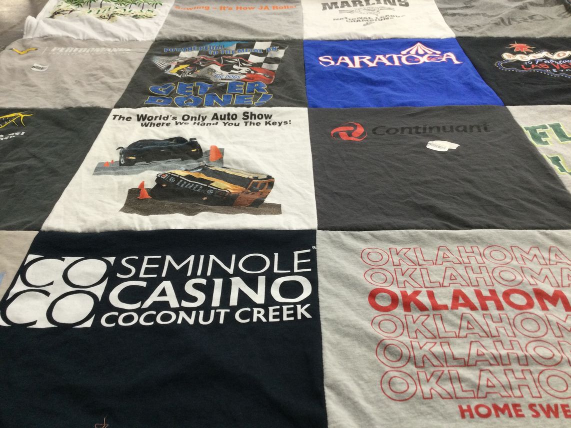 T-shirt quilt with car shows, casinos themes by Sherry from FL