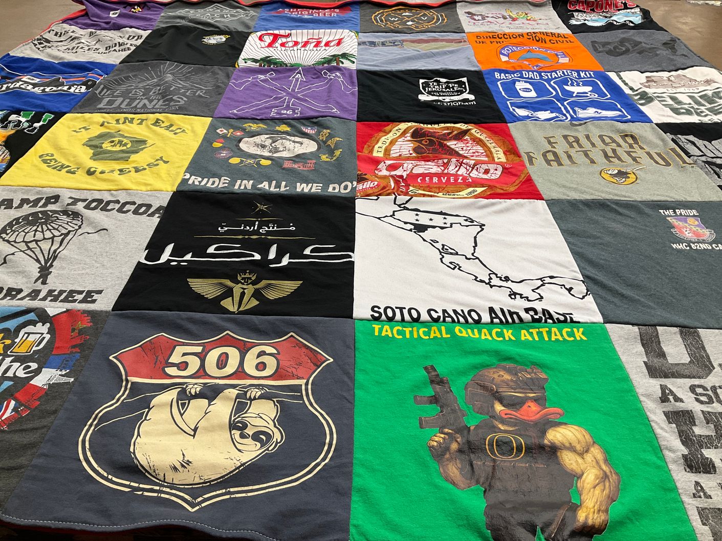 T-shirt quilt with military, outdoors themes by Clarissa from NC