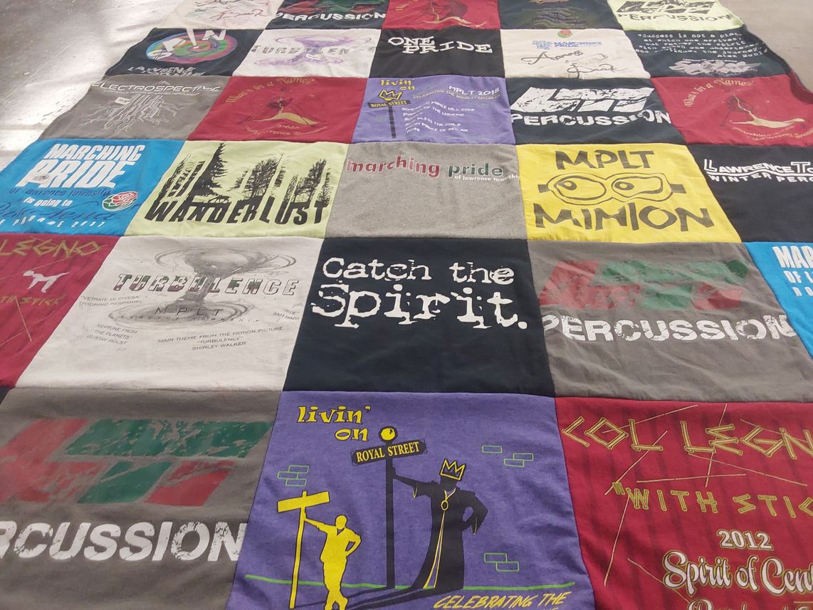 T-shirt quilt with music, percussion themes by Christina from IN
