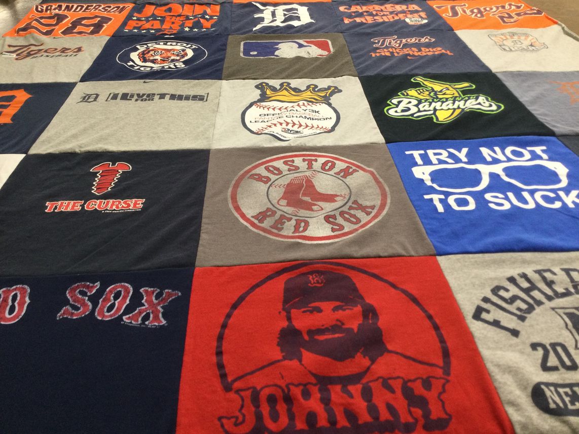 T-shirt quilt featuring boston red sox, detroit tigers by Timothy from OH