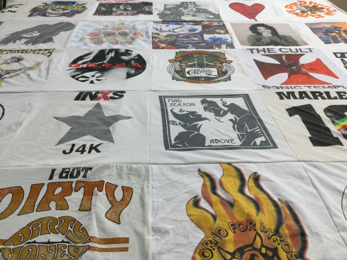 T-shirt quilt with music, rock themes by Bob from FL