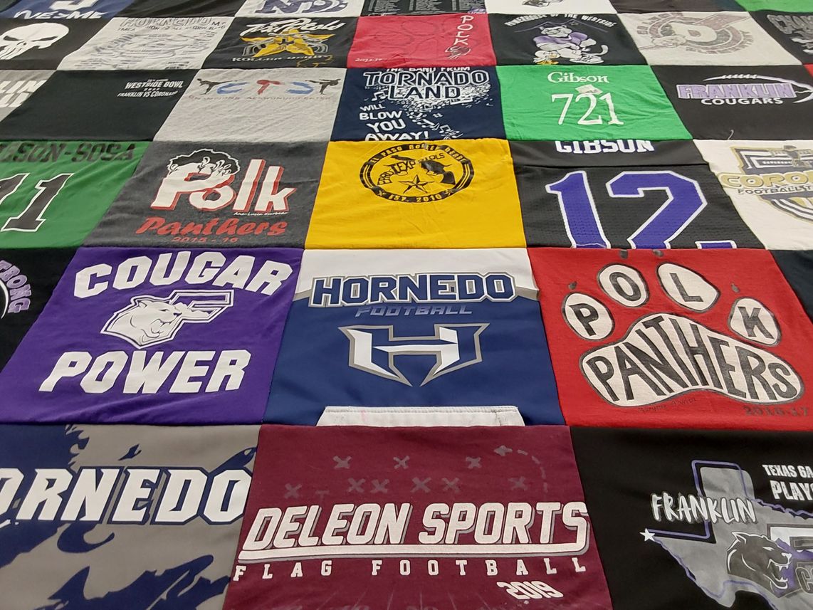 T-shirt quilt featuring polk panthers, cougars by Dawn from TX