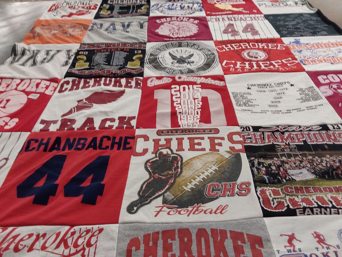 T-shirt quilt featuring cherokee chiefs football by Christy from OK